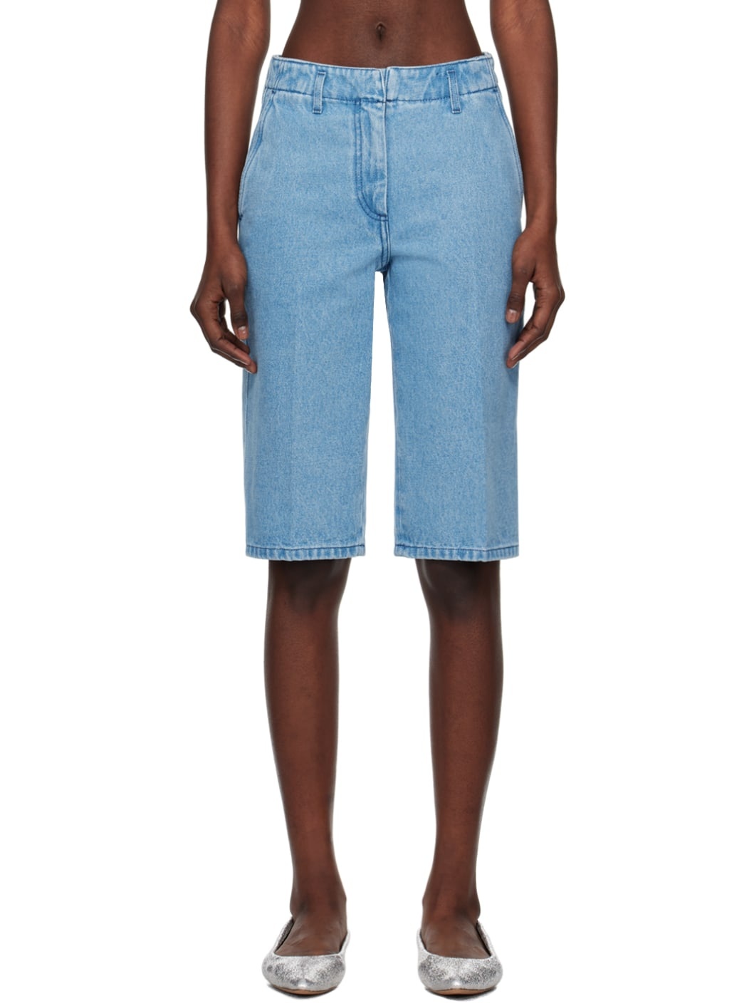 Blue Tailored Denim Shorts - 1
