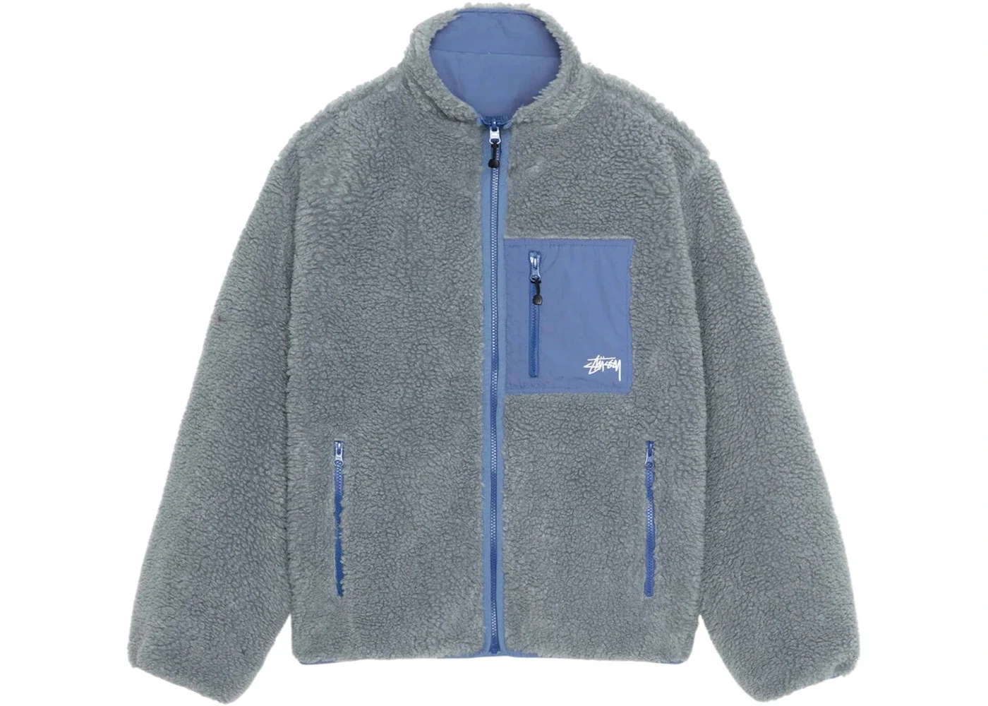 Stussy Sherpa Reversible Jacket Bluestone - 1