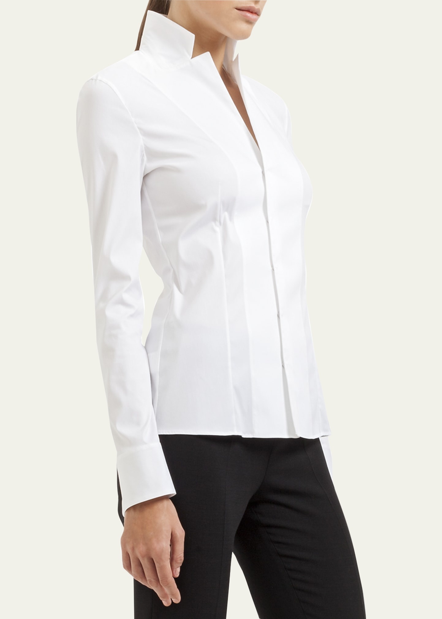 Long-Sleeve Notched-Collar Poplin Blouse - 4