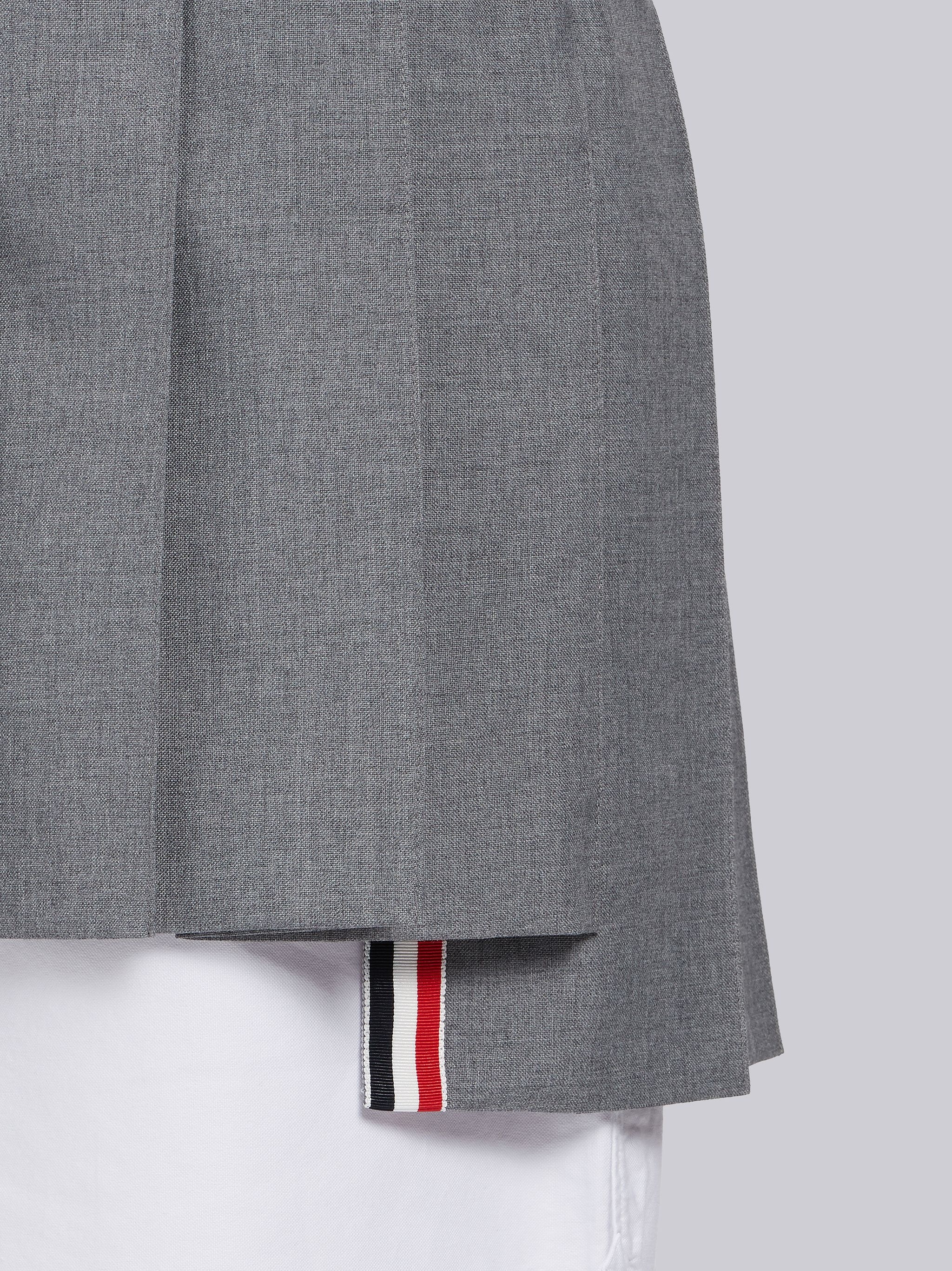 Medium Grey School Uniform Plain Weave Grosgrain Stripe Dropped Back Pleated Mini Skirt - 5