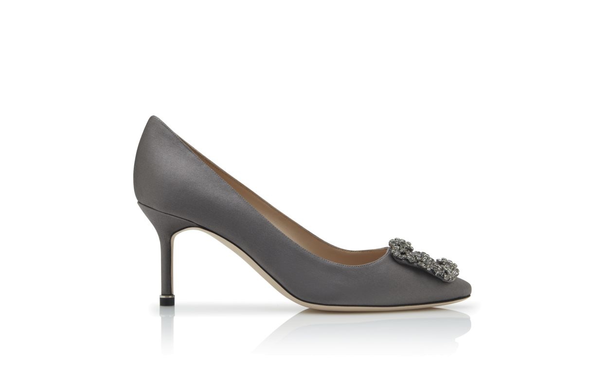 Dark Grey Satin Jewel Buckle Pumps - 1