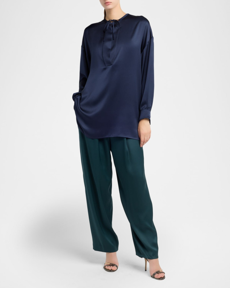 GIORGIO ARMANI Pleated Silk Straight-Leg Trousers outlook