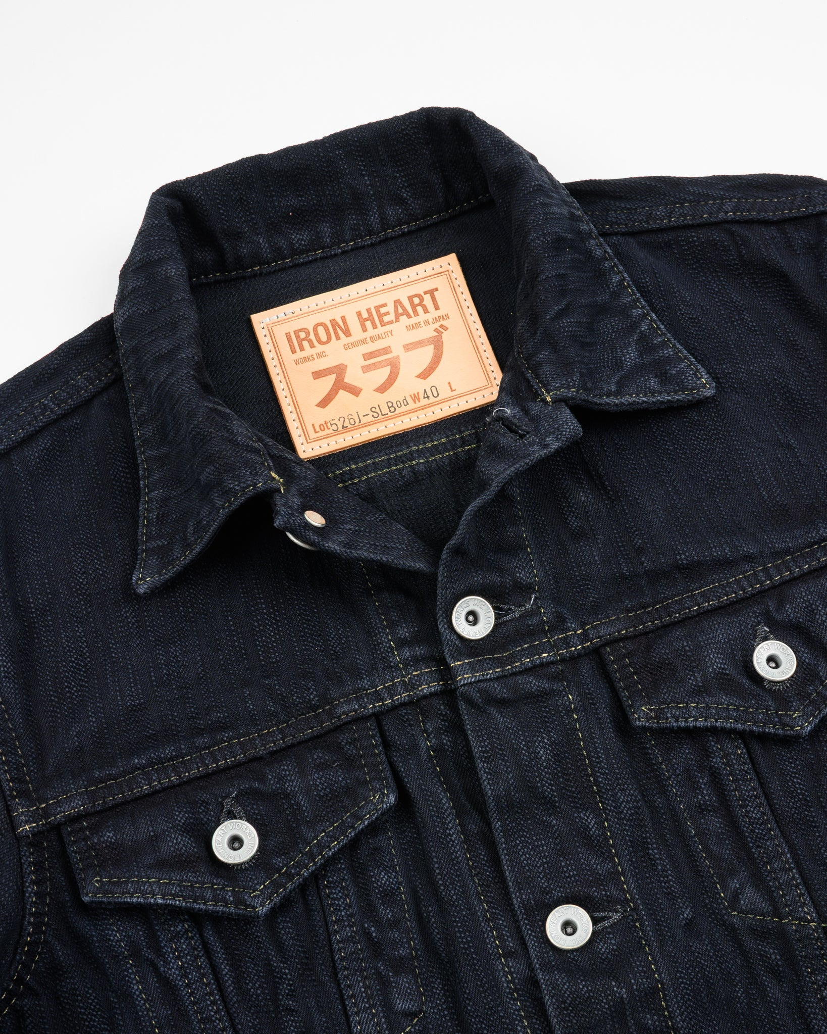 IH-526J-SLBod 16oz Slubby Selvedge Denim Type III Jacket - Indigo Overdyed Black - 7