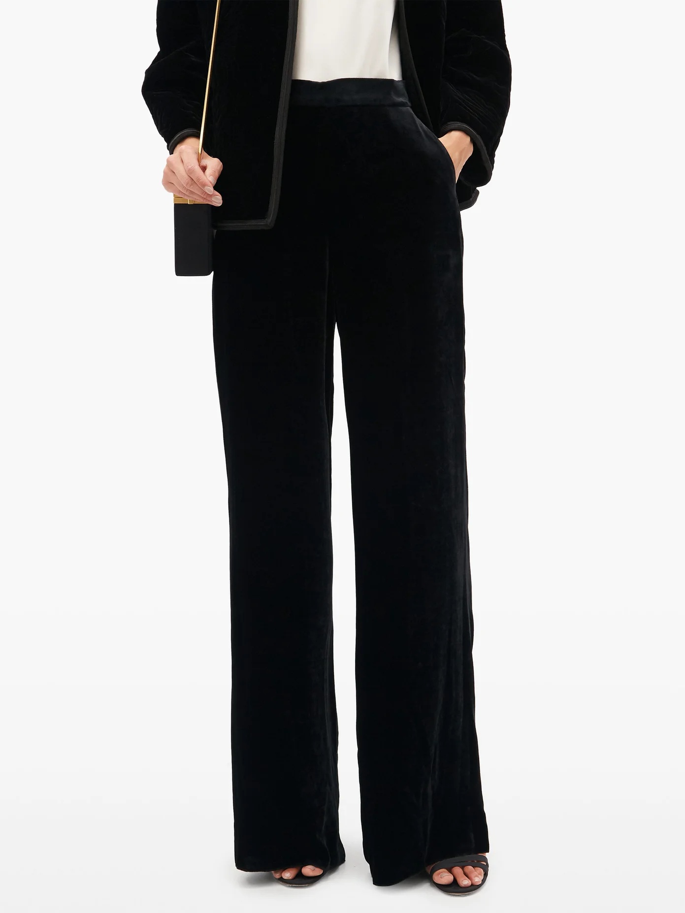 High-rise velvet wide-leg trousers - 6