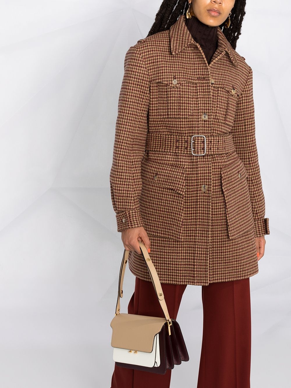 belted houndstooth jacket - 5