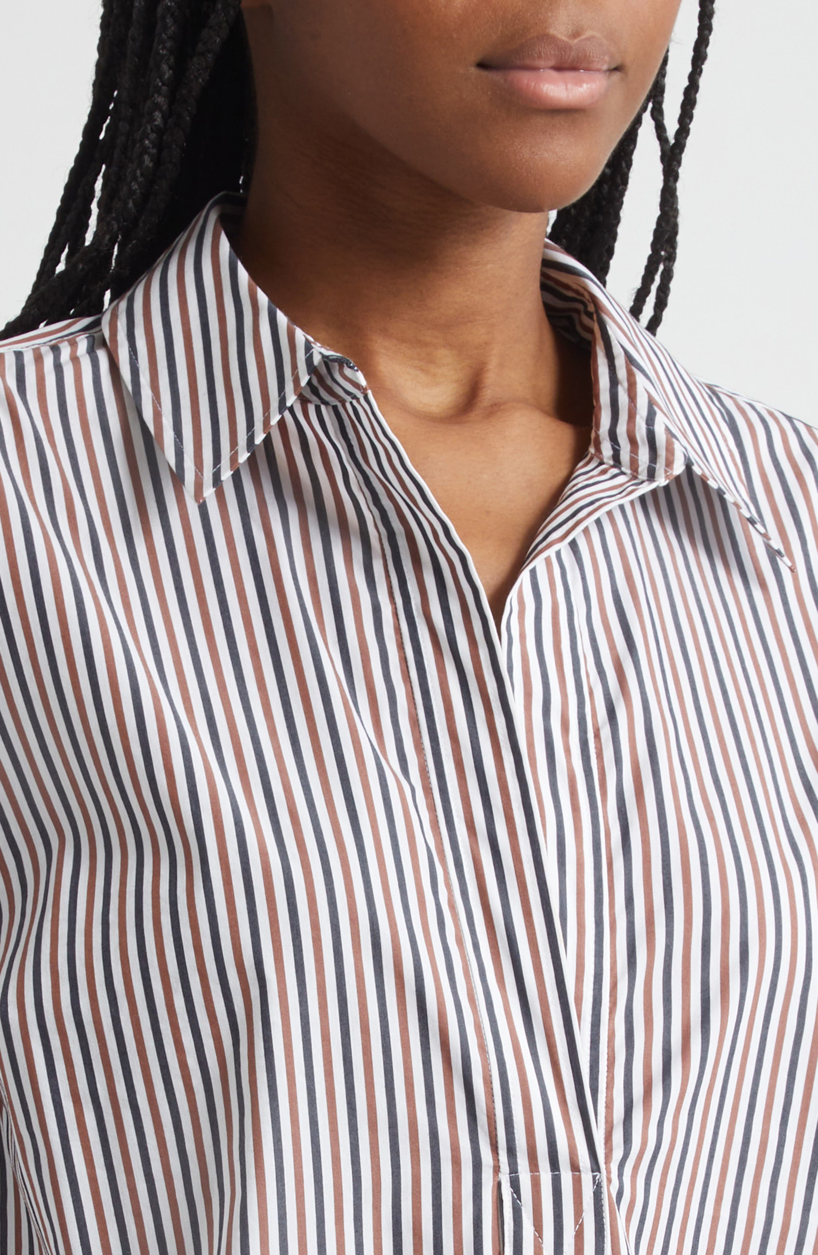 Veronica Beard Draymond Stripe Stretch Cotton Blend Shirt in Navy Brandy Multi at Nordstrom - 5