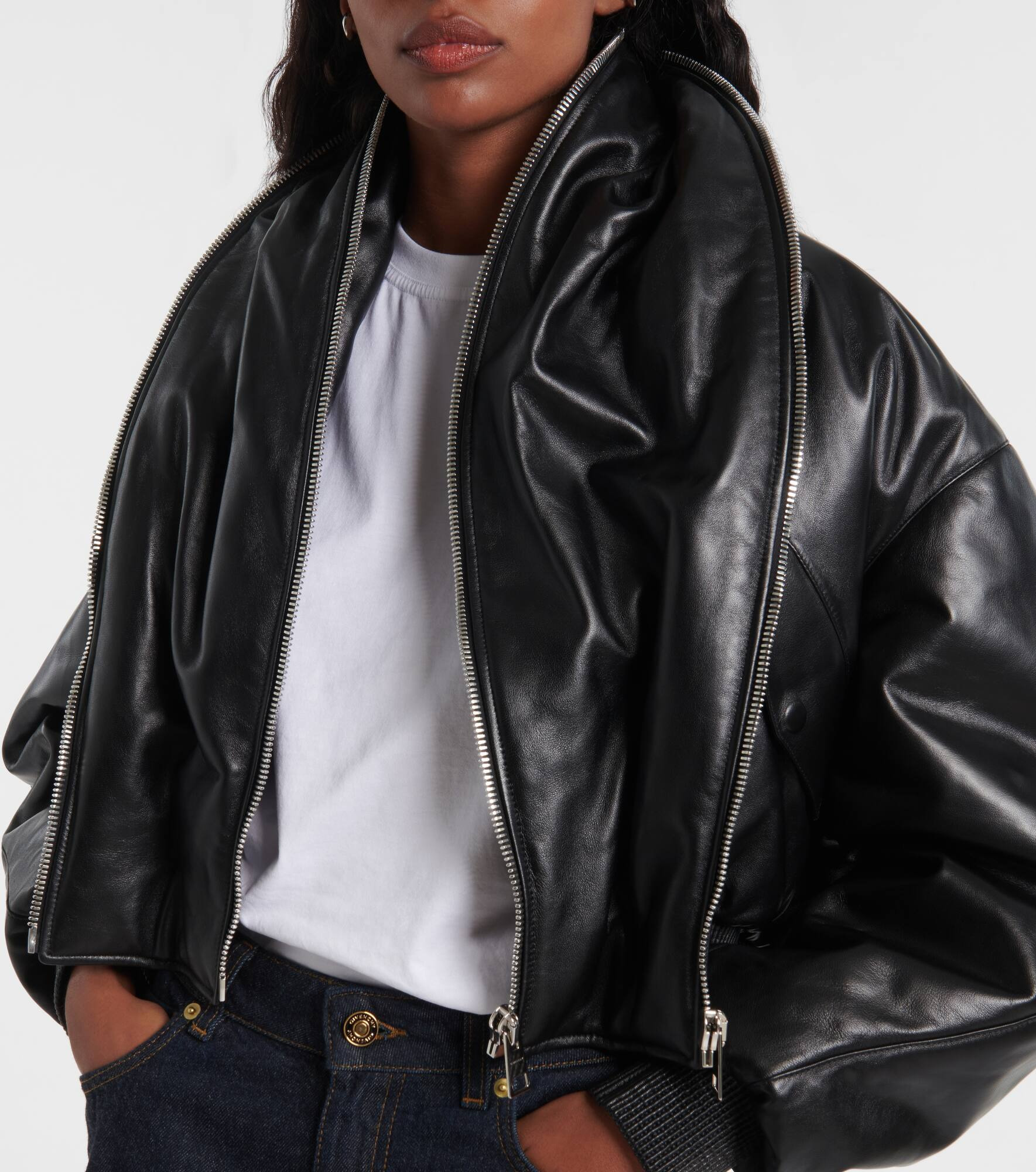 Leather bomber jacket - 5