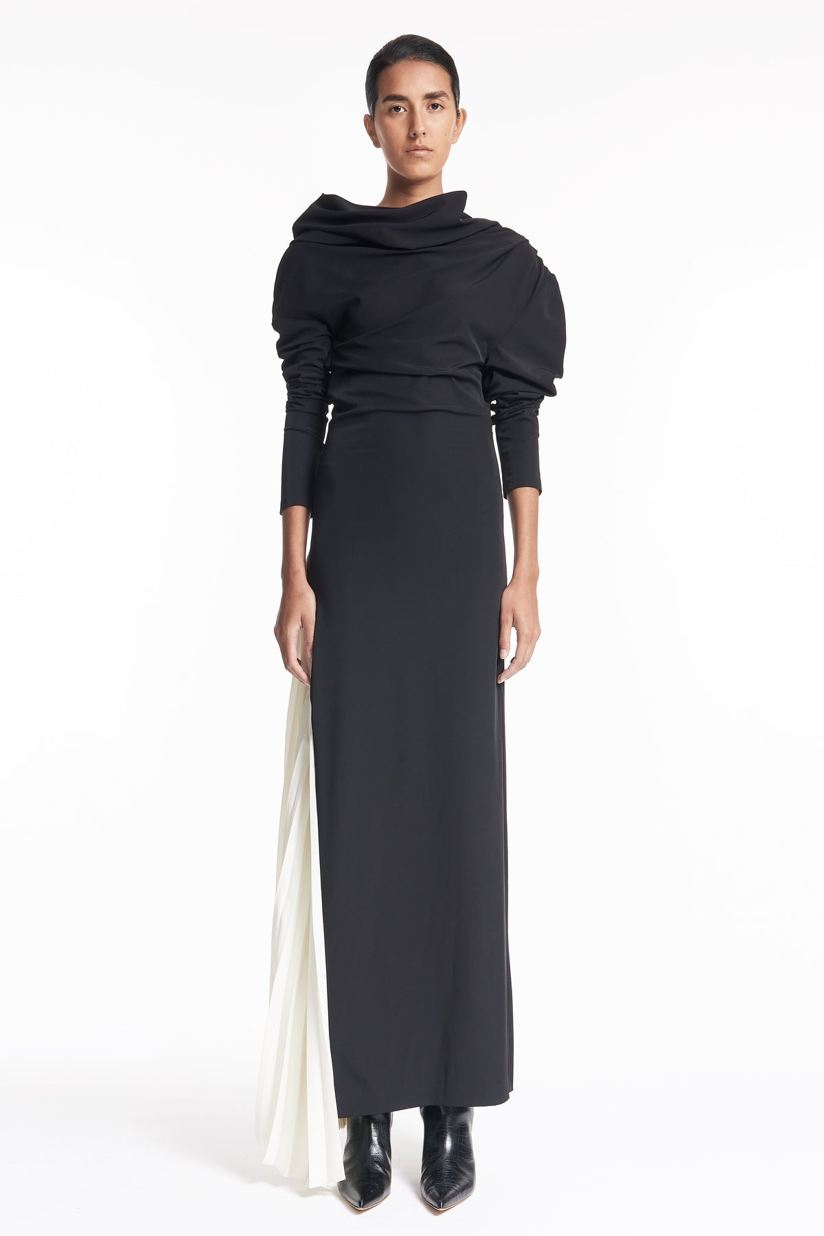 ASYMMETRIC MAXI DRESS BLACK IVORY - 1