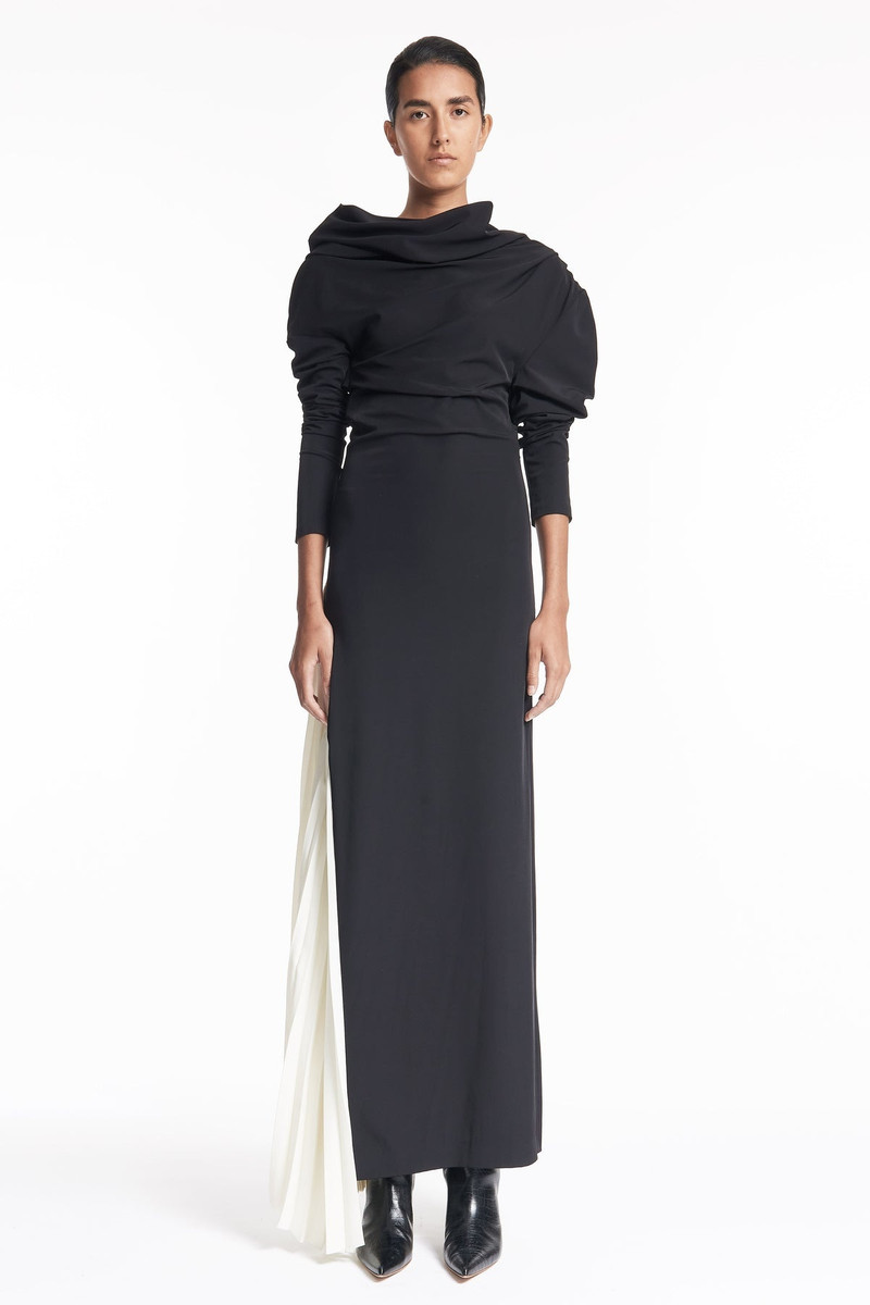 ASYMMETRIC MAXI DRESS BLACK IVORY 1