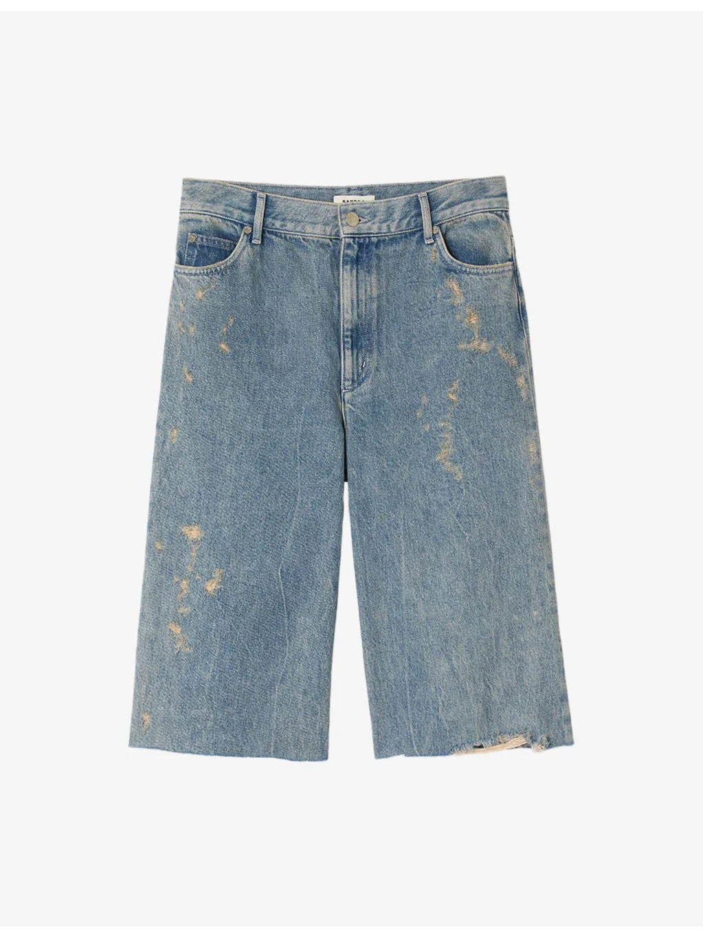 Distressed Wide-Leg Denim Bermuda Shorts - 1