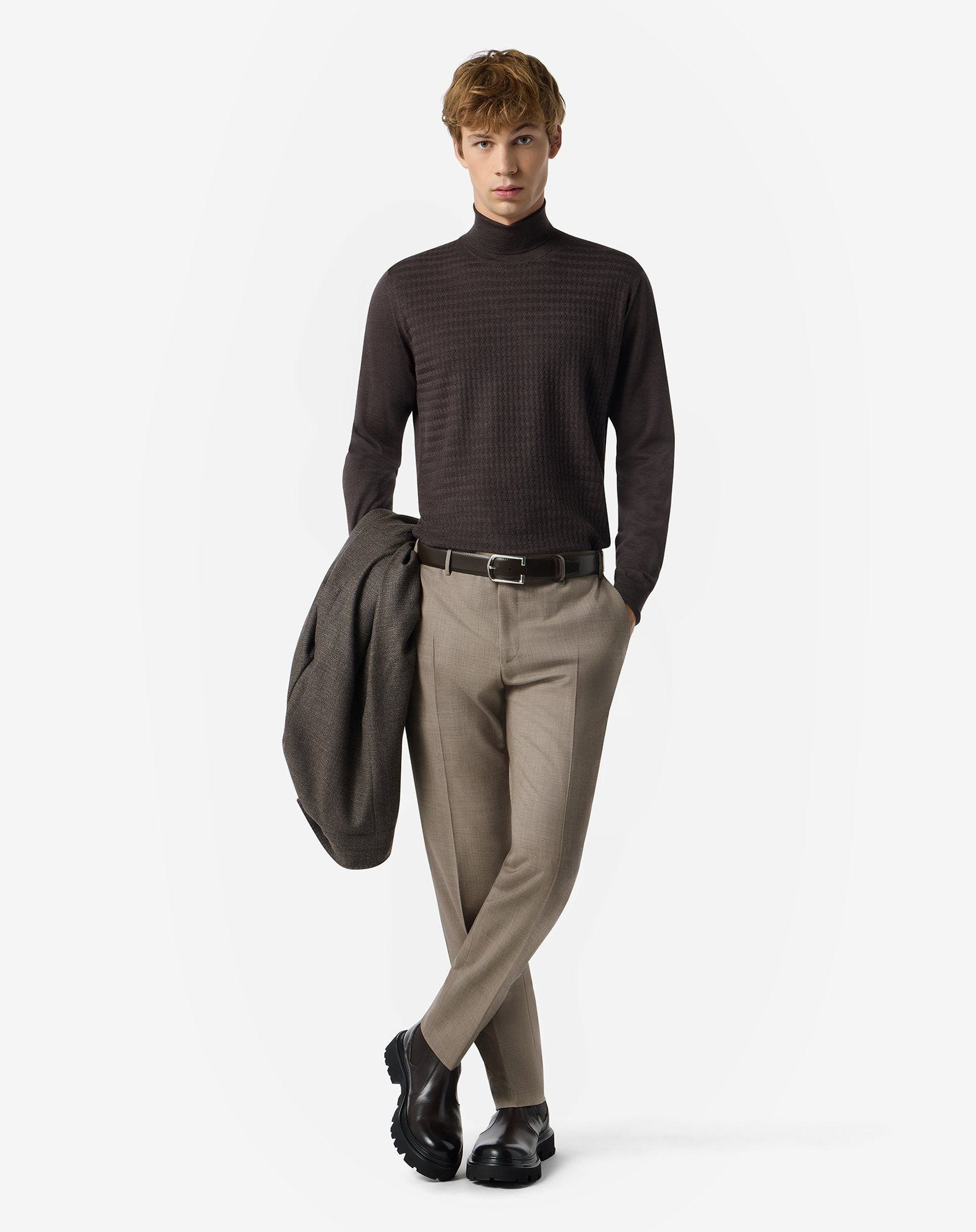 Beige stretch wool bengaline trousers - 2