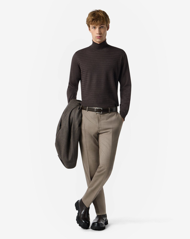 CORNELIANI Beige stretch wool bengaline trousers outlook