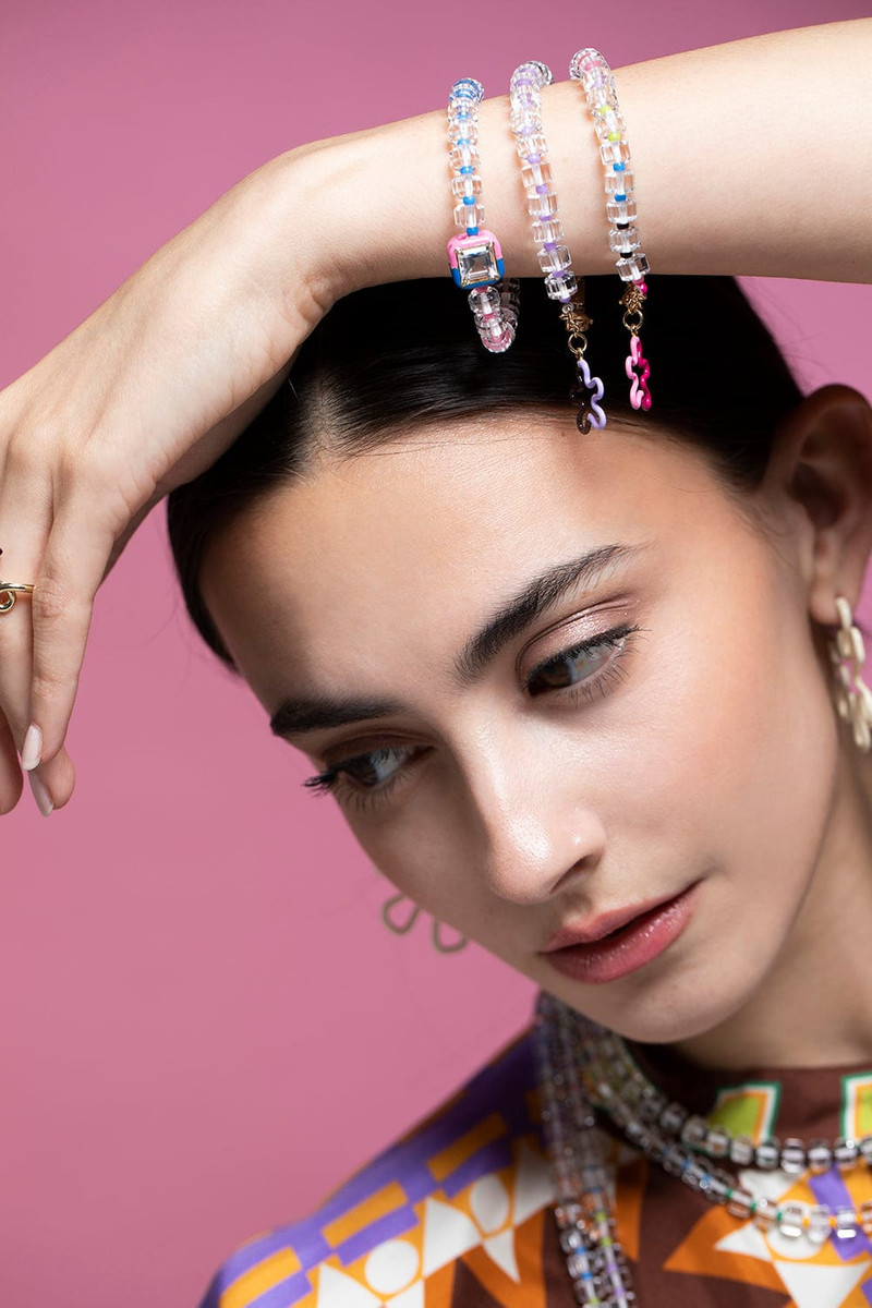 BEA BONGIASCA Pink and Blue B Square Beaded Bracelet outlook