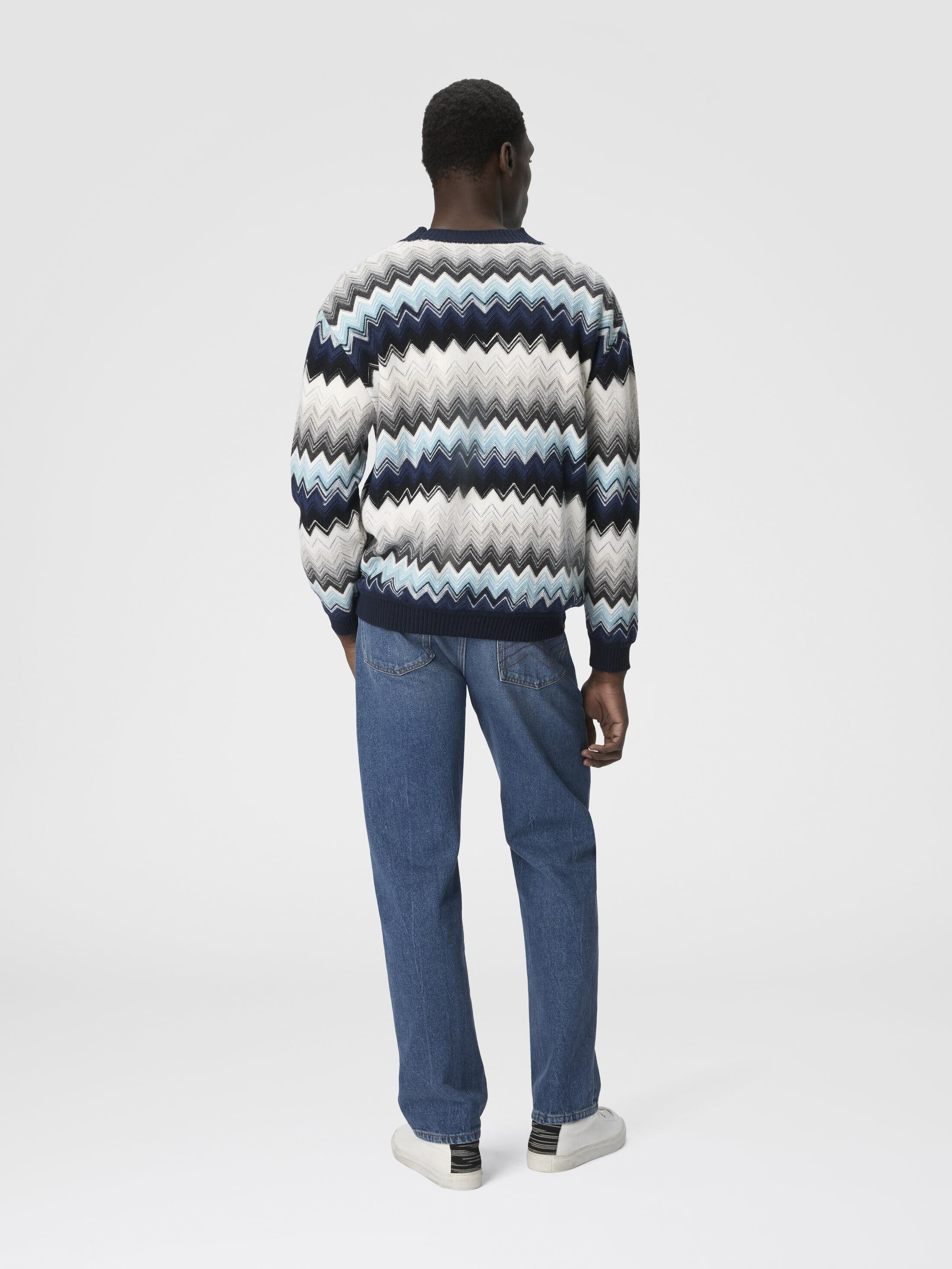 Missoni The Cardigan In Wool And Cotton With Zigzag in Black & Blue at Nordstrom - 3