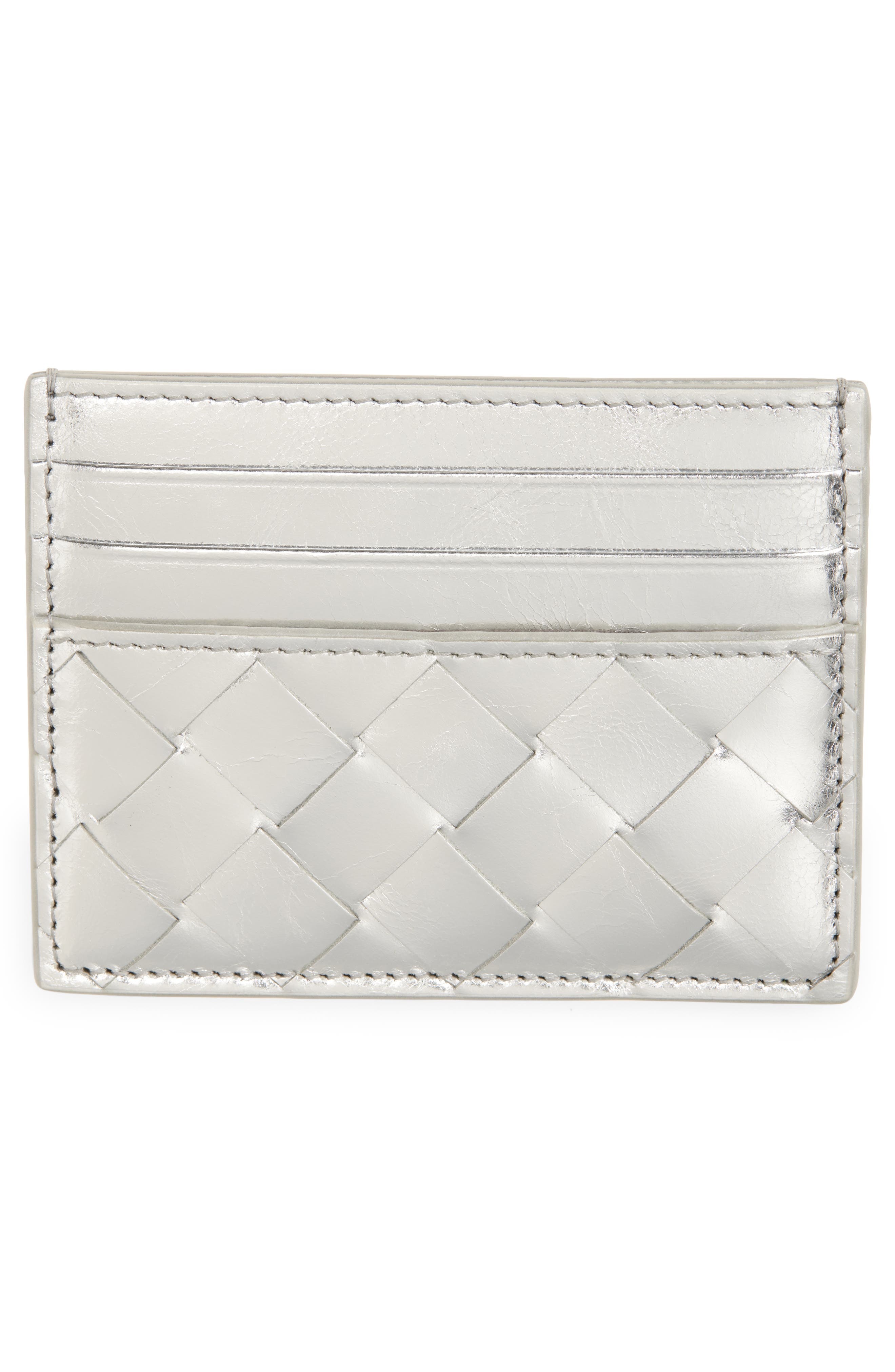 Bottega Veneta Intrecciato Metallic Leather Card Case in 8101 Silver- Silver at Nordstrom - 2