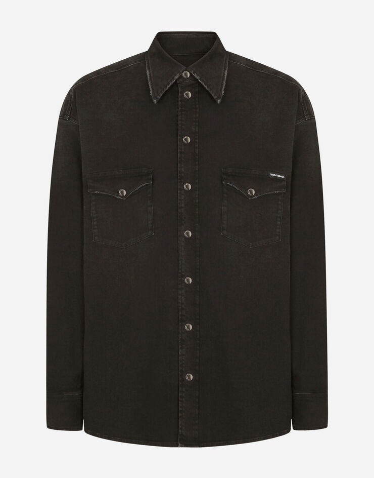 Washed black stretch denim shirt with DG logo - 3