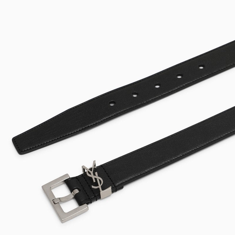 Saint Laurent Cassandre Black Leather Belt Men - 3