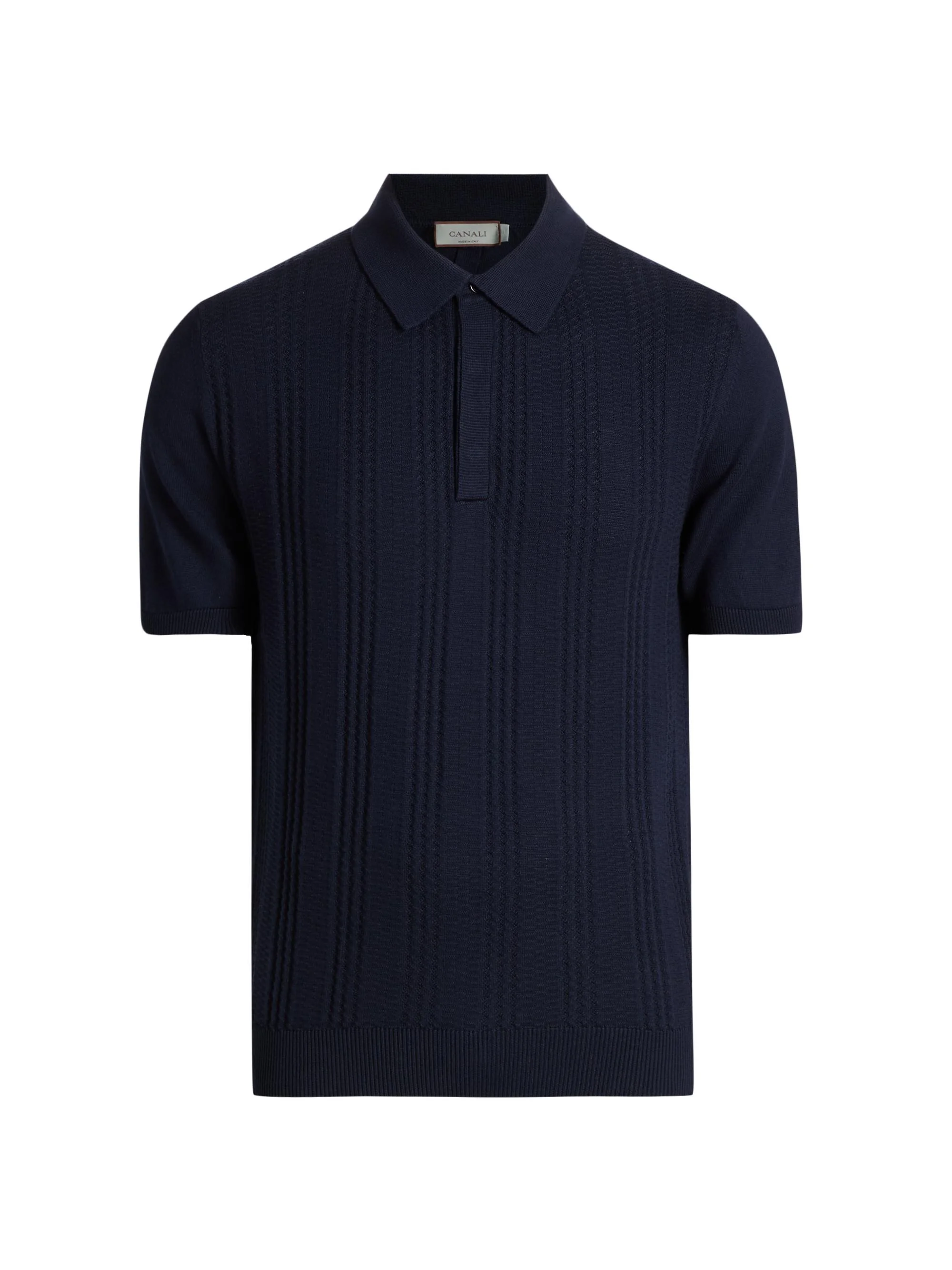 Men's Vertical-Stitch Cotton-Blend Polo Shirt - Navy - 1