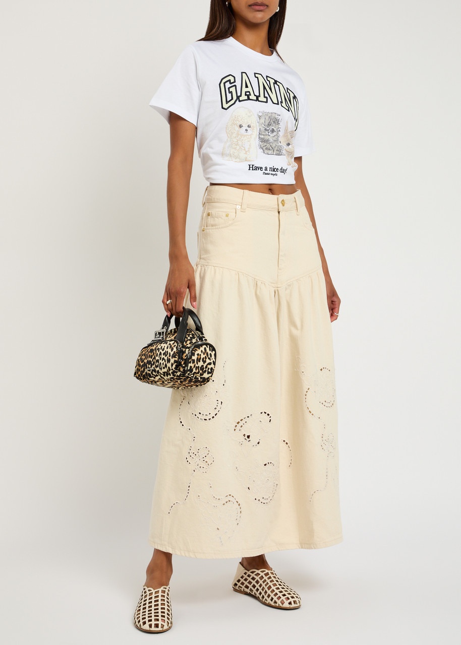 Ganni Embroidered Denim Midi Skirt - 4