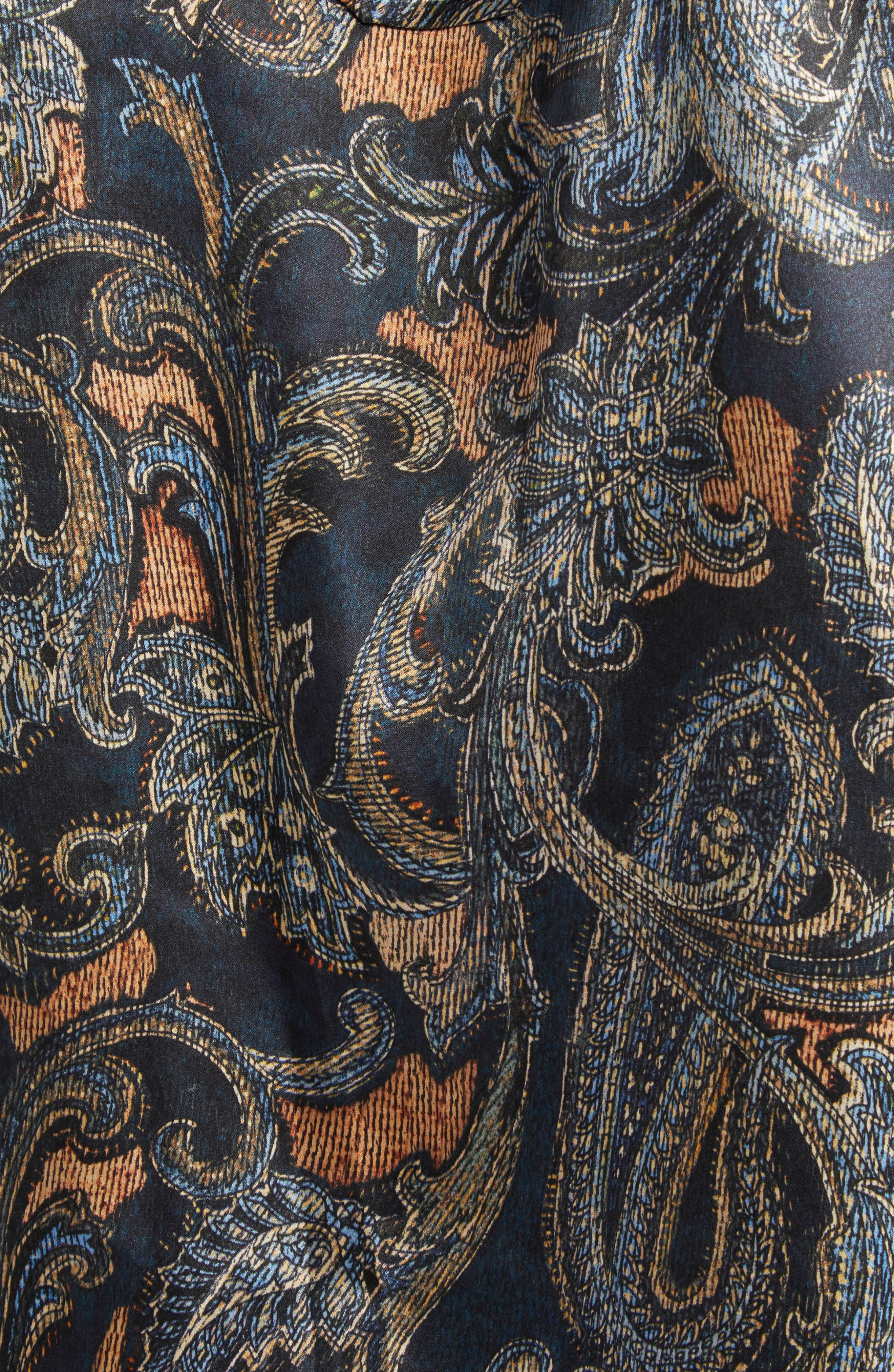L'AGENCE Dani Print Three-Quarter Sleeve Silk Button-Up Shirt in Midnight Multi Etched Paisley at No - 7