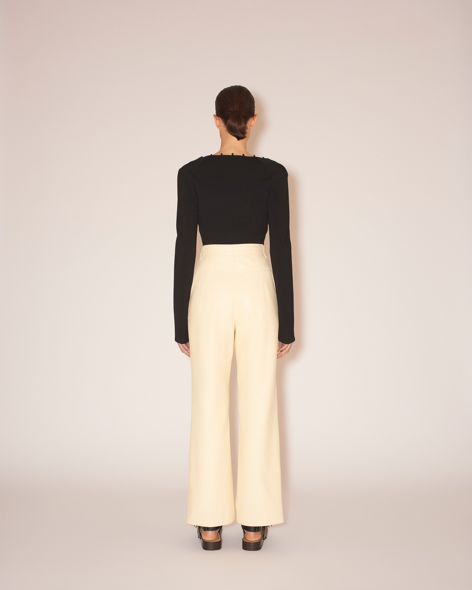 LUCEE - Vegan leather merrow-stitch straight-leg trousers - Vanilla - 5