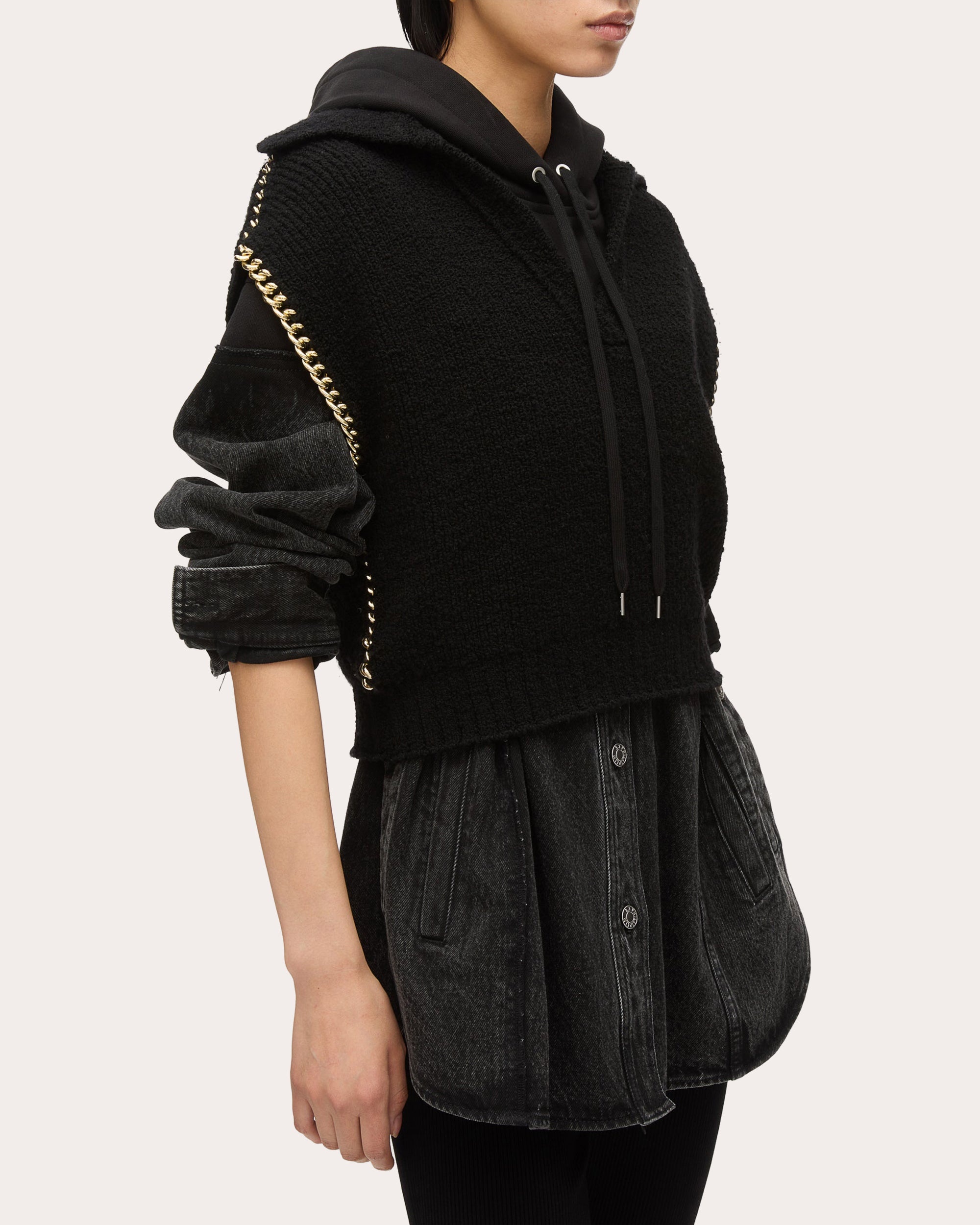 Cropped Chain-Embellished Wool Bouclé Knit Sweater - 4