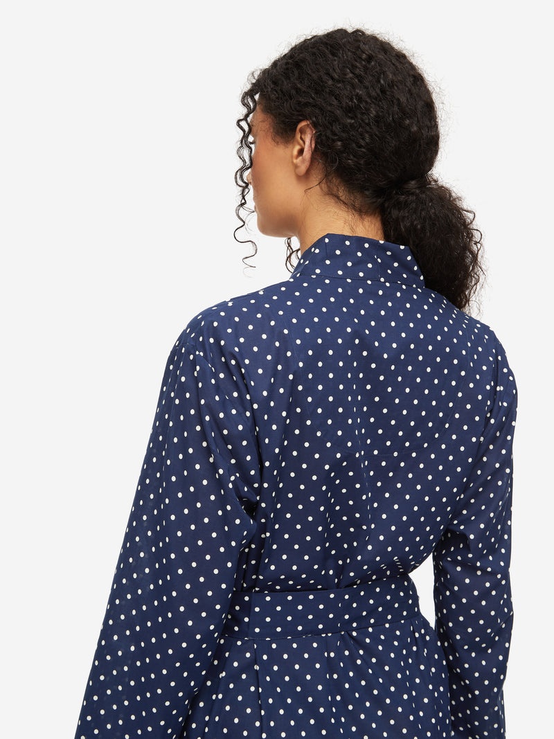 Women's Dressing Gown Plaza 60 Cotton Batiste Navy - 5