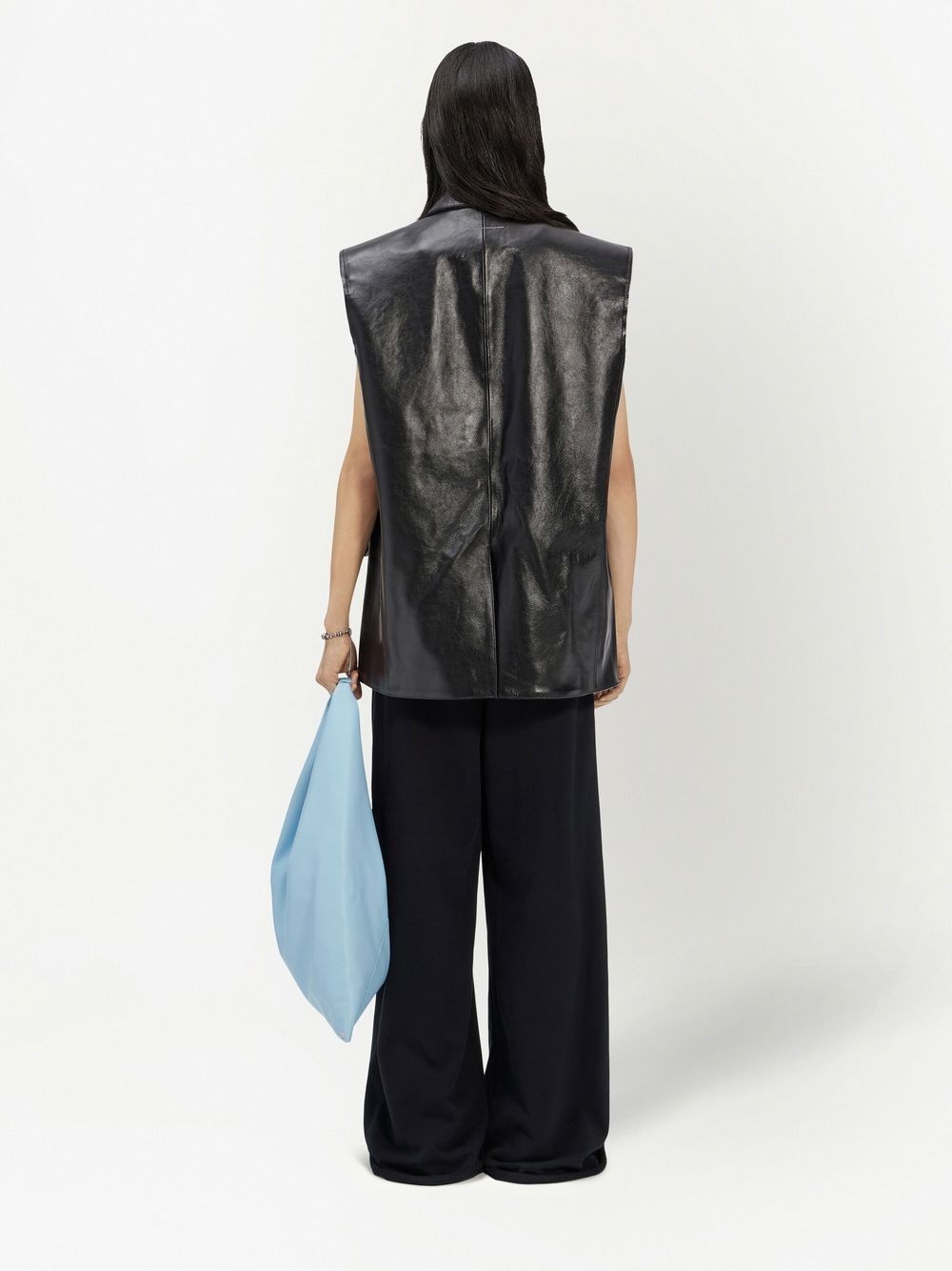 notched-lapel leather gilet - 4