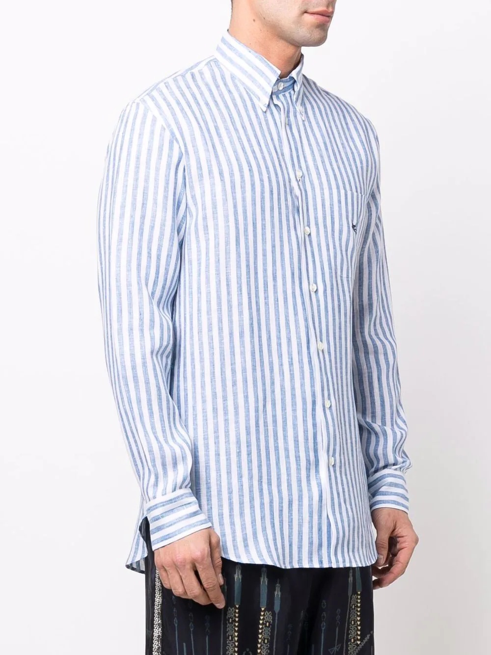 button-down stripe-print linen shirt - 3