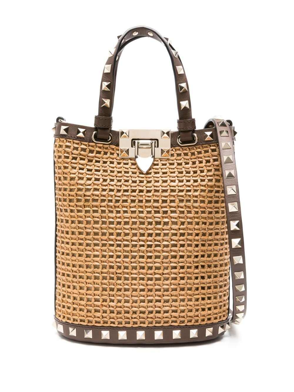 mini Rockstud raffia shoulder bag - 1