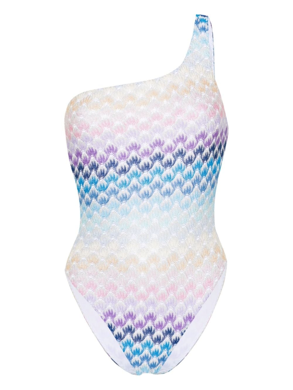 knitted-overlay one-shoulder swimsuit - 1