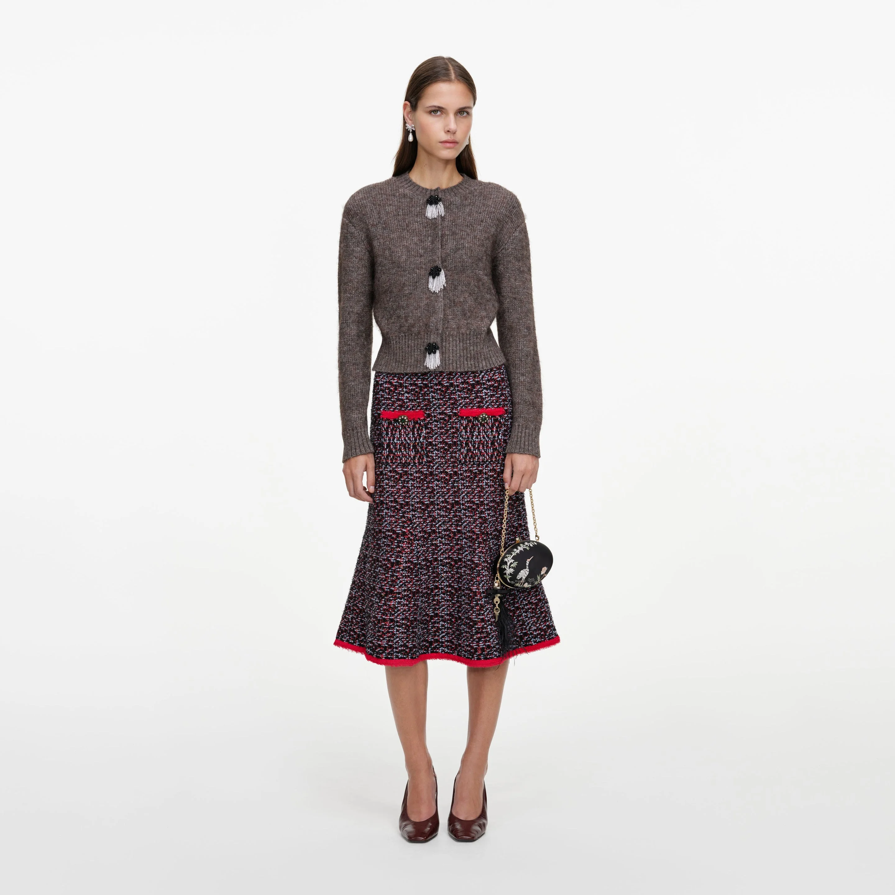 Brown Fluffy Knit Cardigan - 1