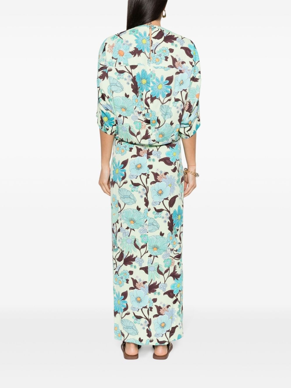 Garden-print crepe long dress - 4