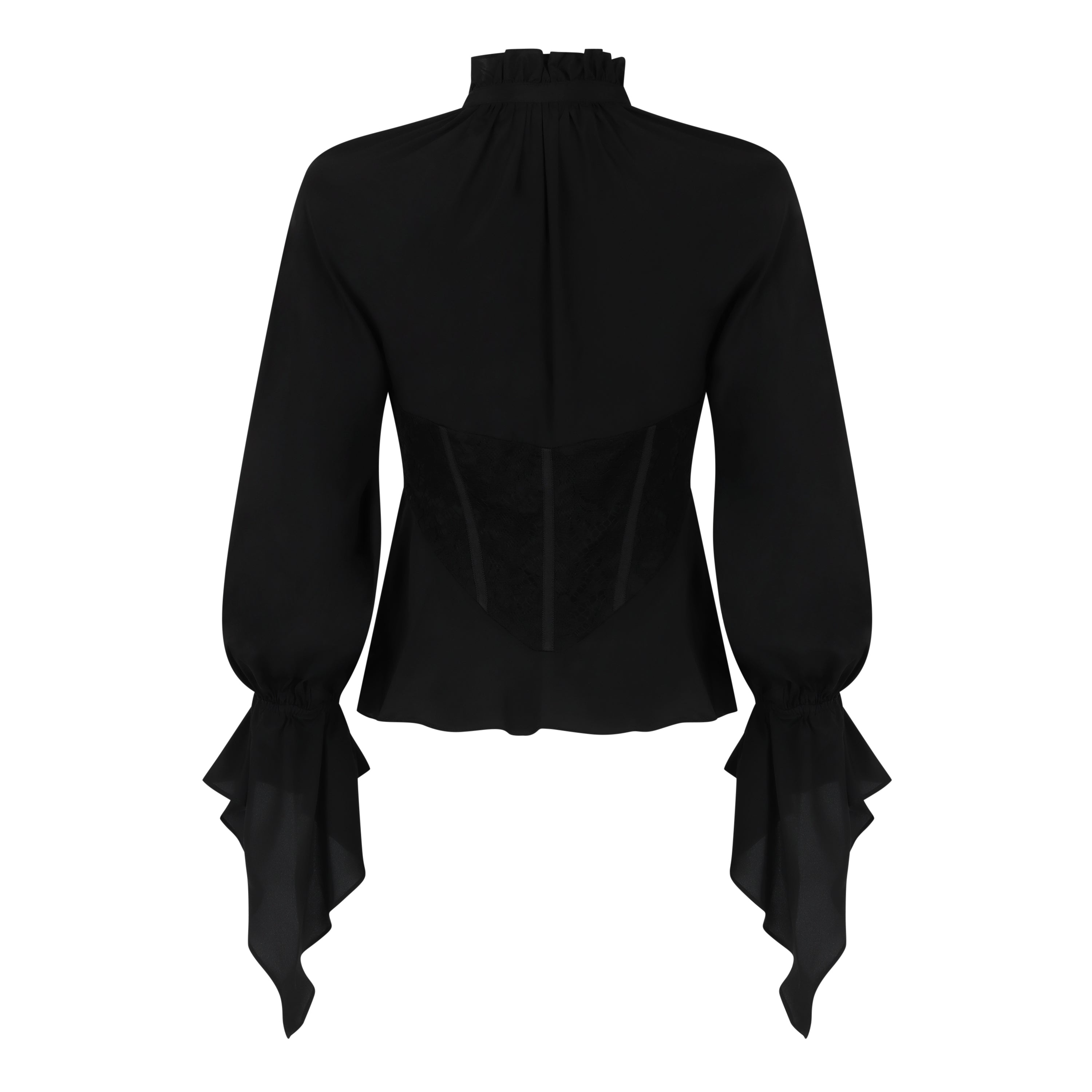 Corset Button Down Raglan Long Sleeve Blouse - 2