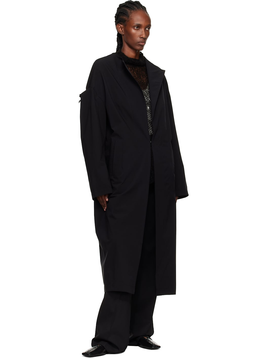 Black U-Drop Sleeve Coat - 4