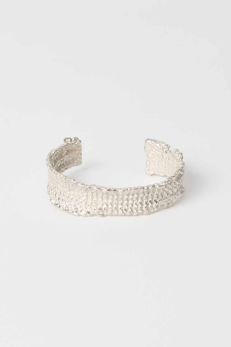 Casted Knit Bangle Frosted White Sterling Silver 1