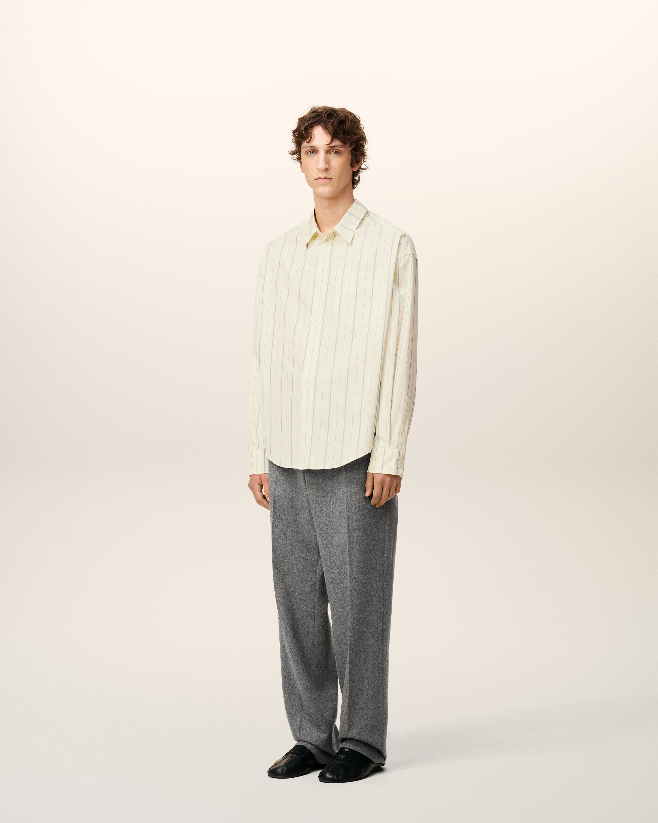 BEIGE COTTON  BOXY FIT STRIPED SHIRT - 6