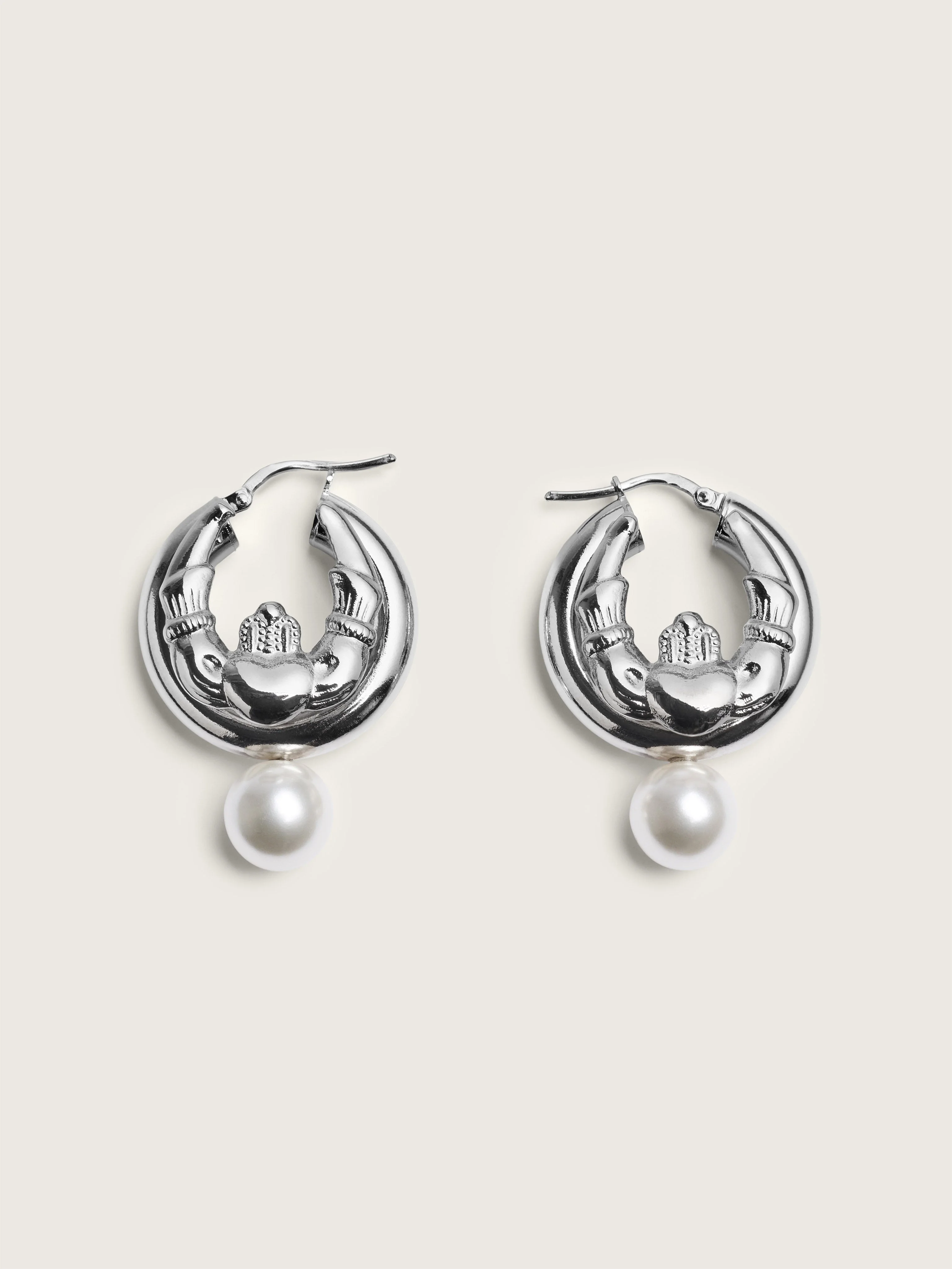 Stacked Claddagh & Pearl Hoop Earrings - 1