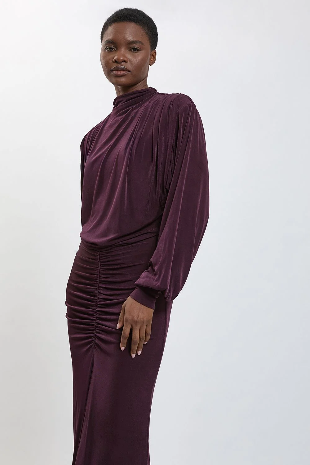 Drapey Crepe Ruched Detail Maxi Dress - 1