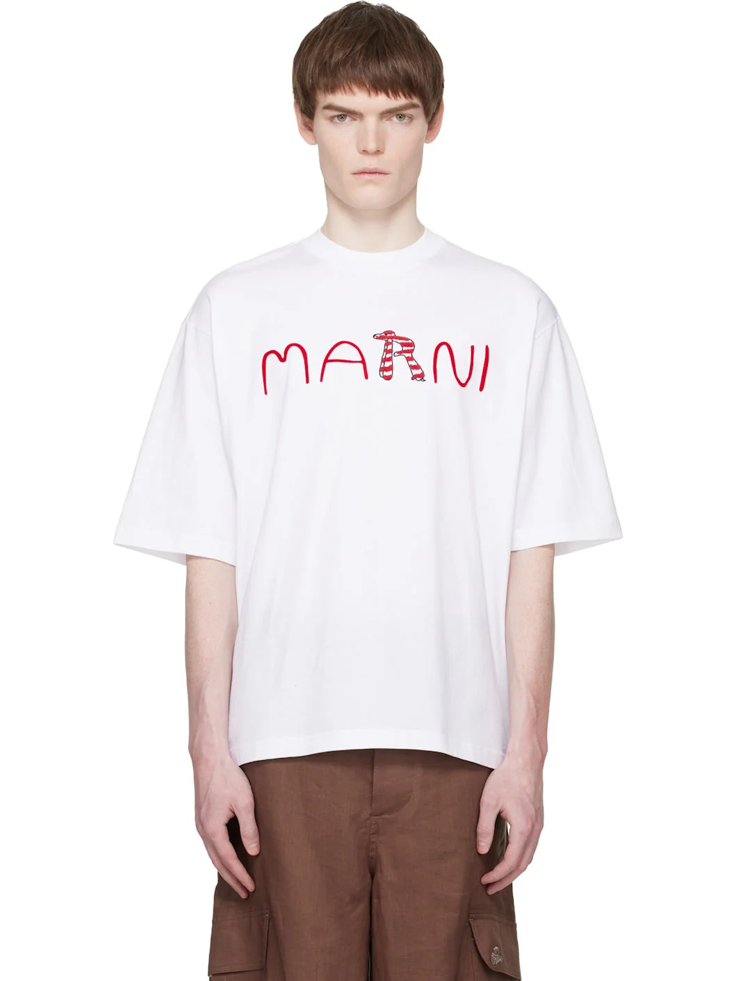 White Flocked 'Marni Animal Alphabet Logo' T-shirt - 1