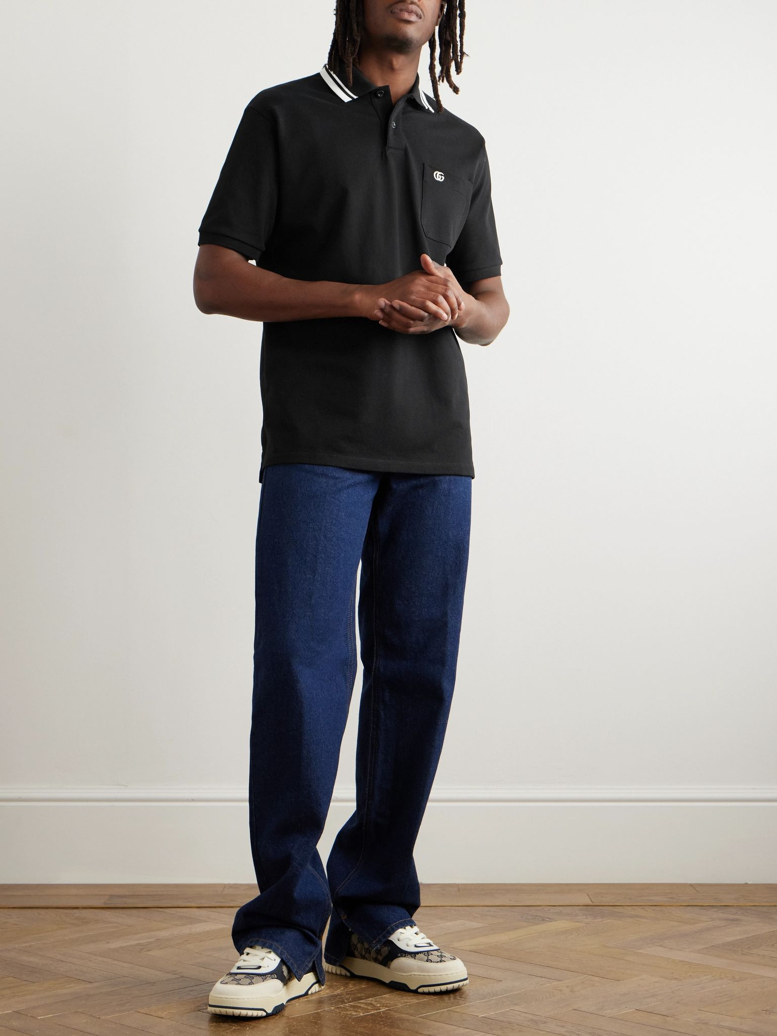 Logo-Embroidered Stretch-Cotton Piqué Polo Shirt Black - 2