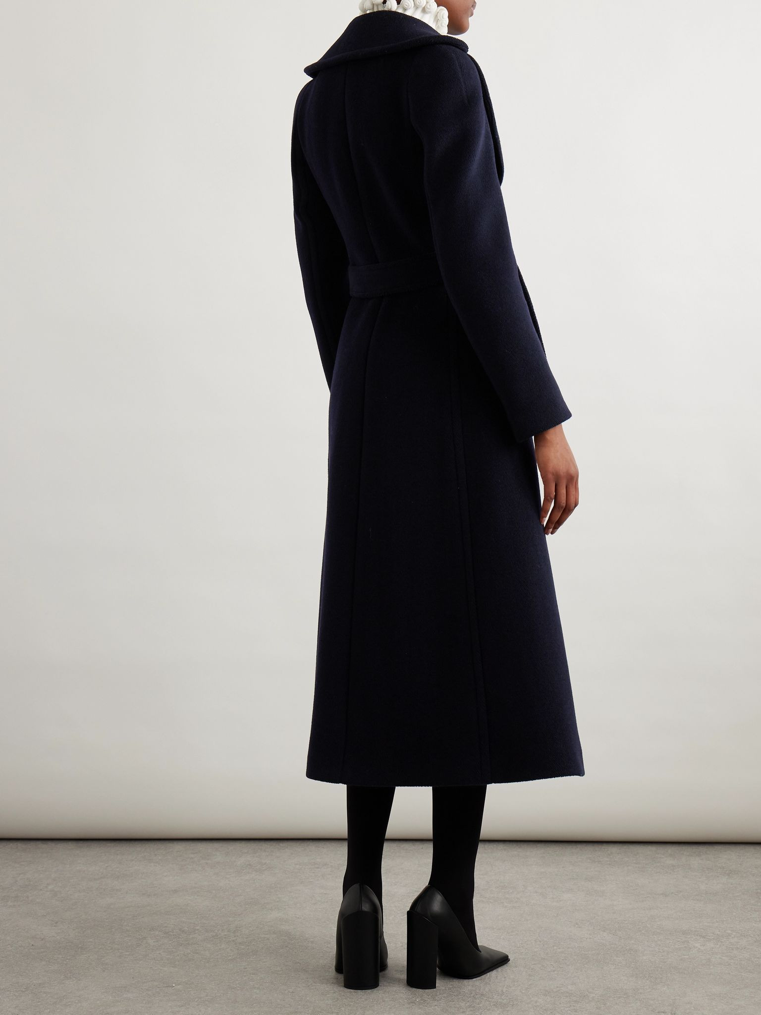 Belted wool coat Navy - 3