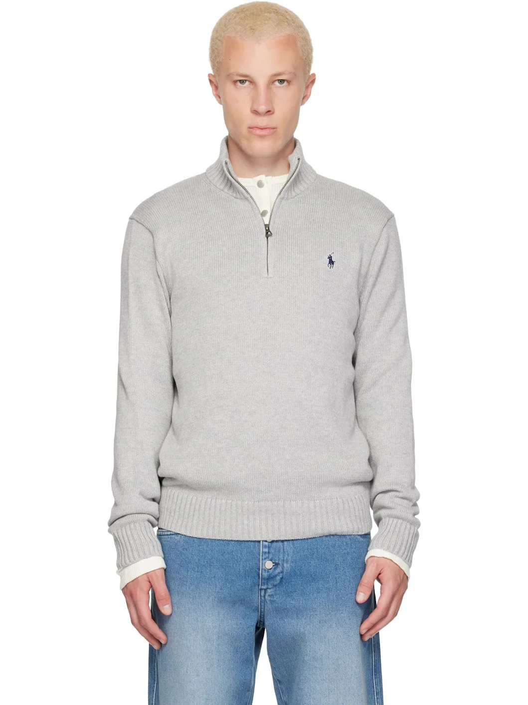 Gray Knit Embroidered Logo Track Jacket - 1