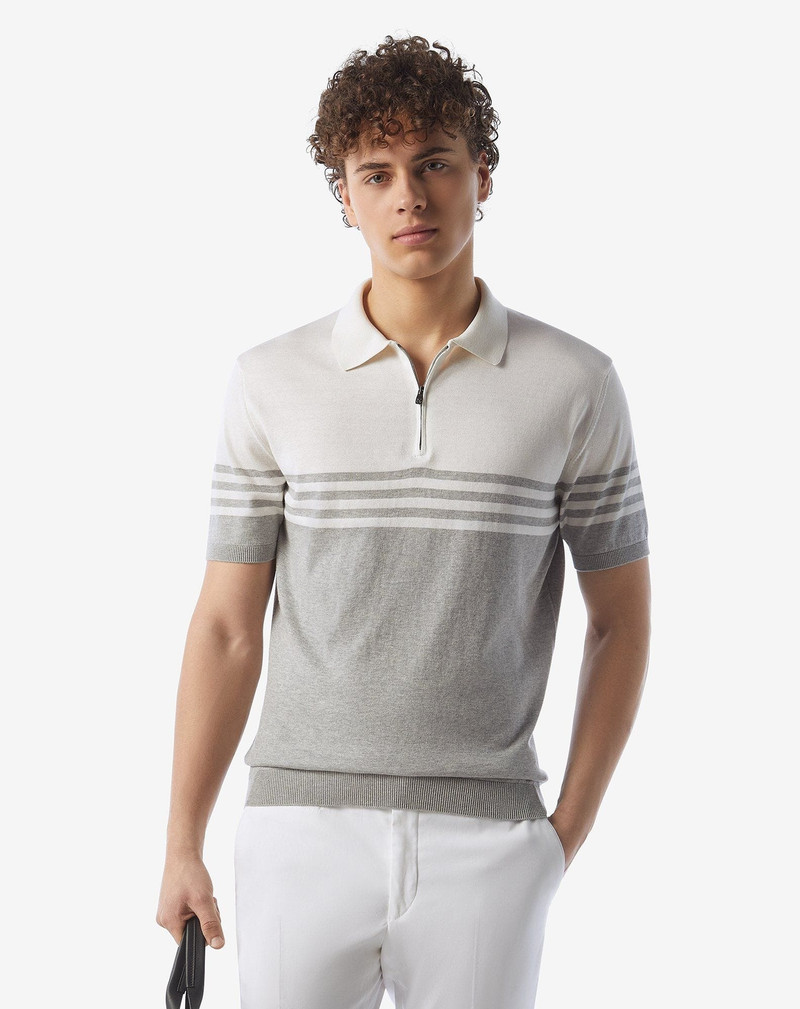 CORNELIANI White/grey cotton and silk polo shirt outlook