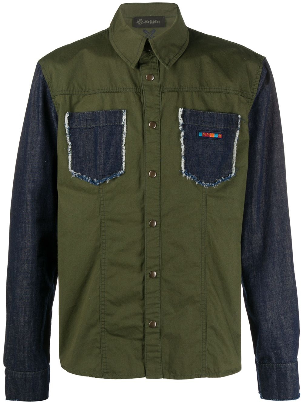 contrast panel double pocket shirt - 1