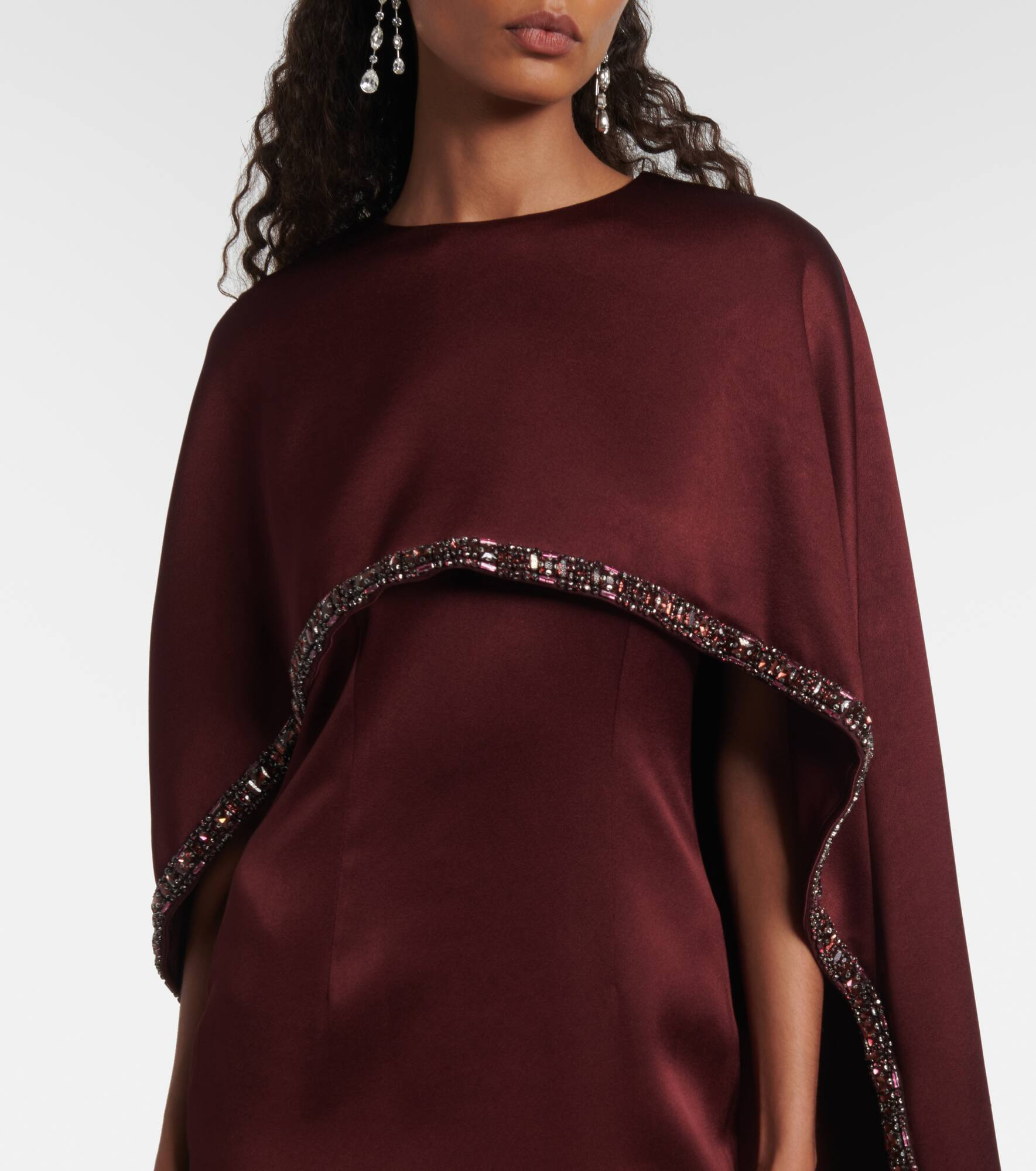 Embellished caped satin crêpe midi dress - 4