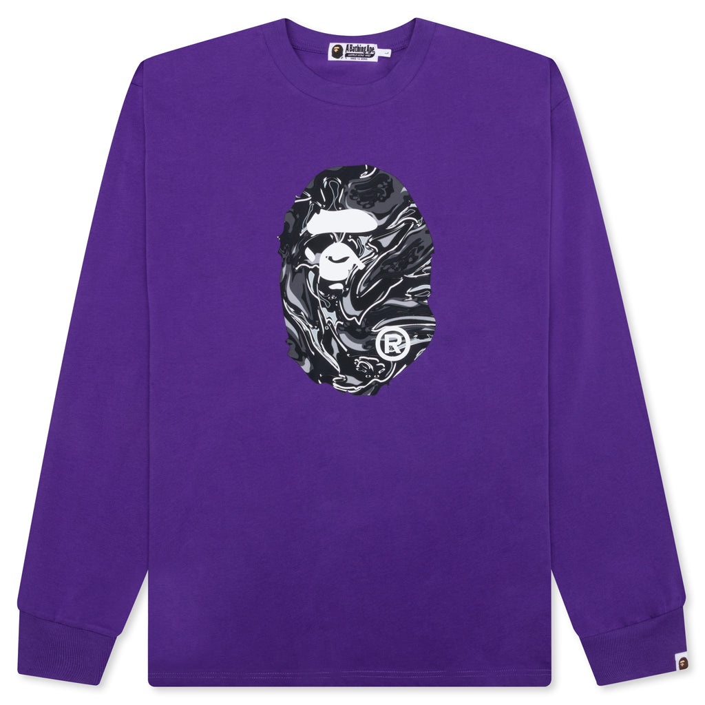 MARBLING CAMO APE HEAD RELAXED FIT L/S TEE - PURPLE - 1