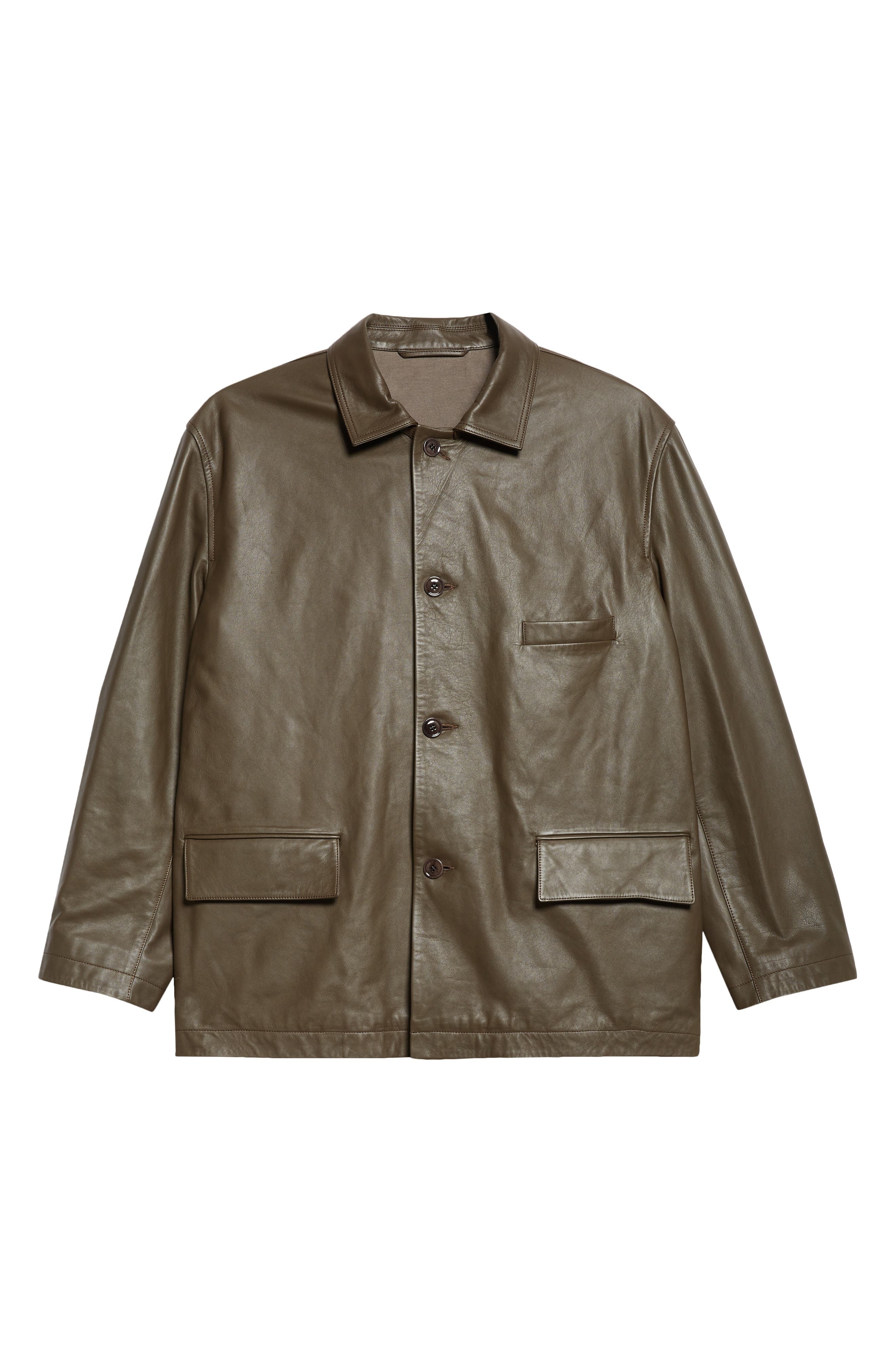 Lemaire Relaxed Leather Jacket in Mushroom at Nordstrom - 7