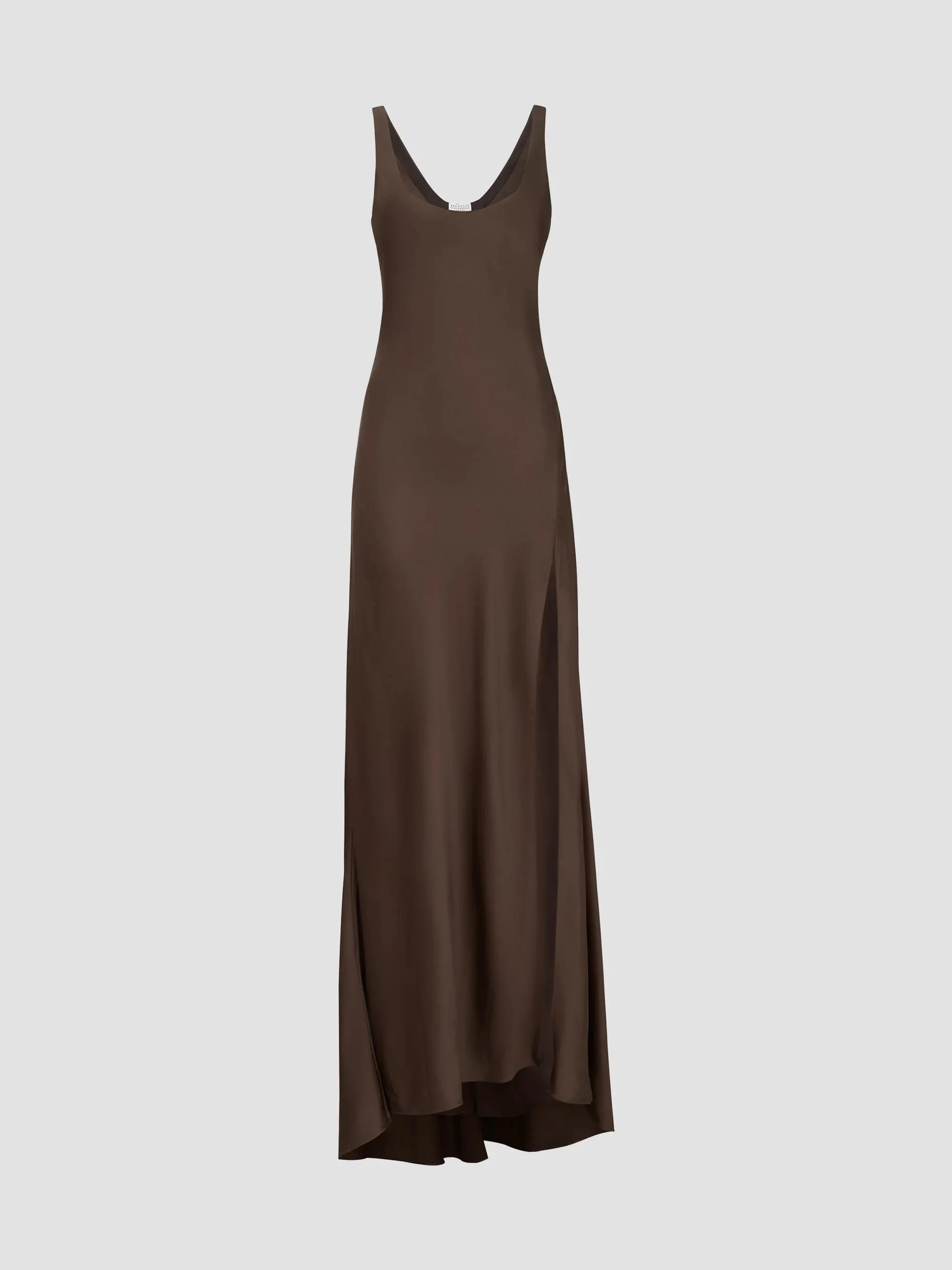 Women's Stretch Silk Satin Long Dress - Pine Cone Brown - 1