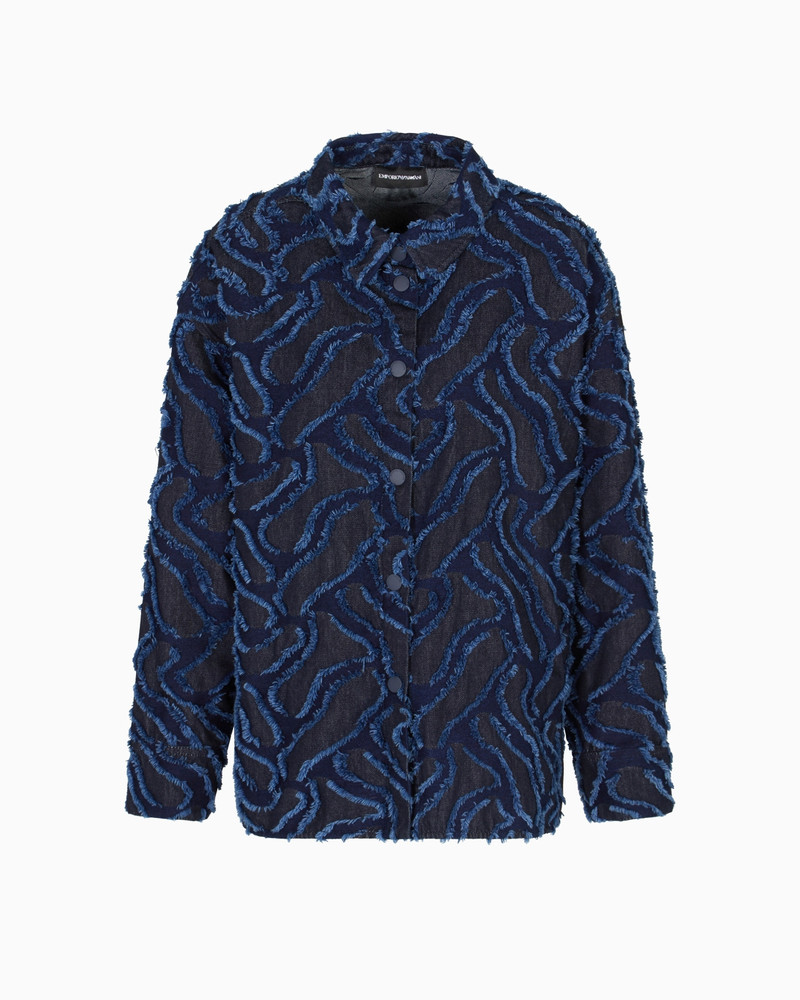FRINGED EMBOSSED-MOTIF JACQUARD DENIM SHIRT JACKET 1